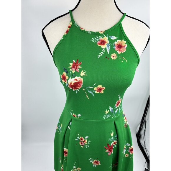 Soprano Womens Dress Size S Green Floral Halter Sleeveless Fit & Flare Sundress - Picture 2 of 7